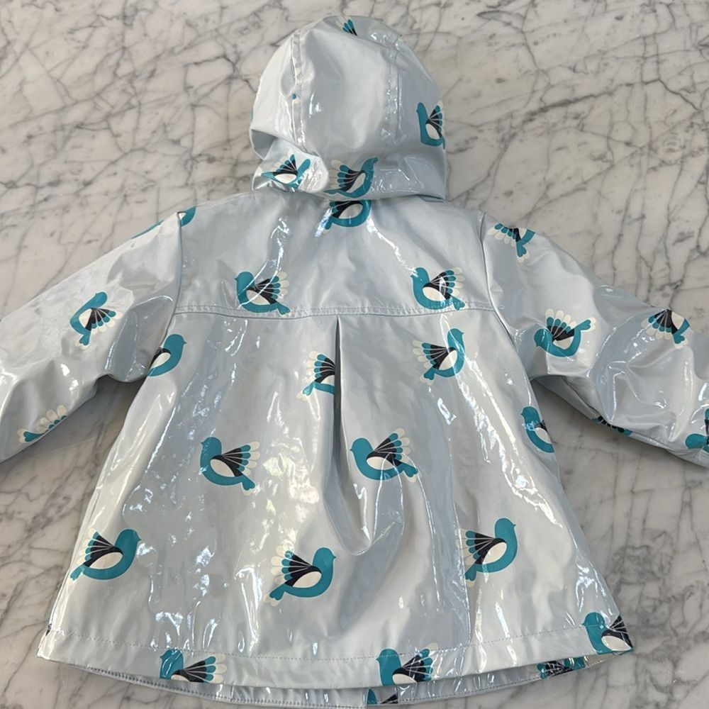 Jacadi Rain Hooded Coat Toddler Size 18/24 Mo Bird Blue Pattern